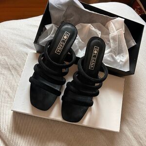 Sol Sana Black Multi-Strap Slide Heels